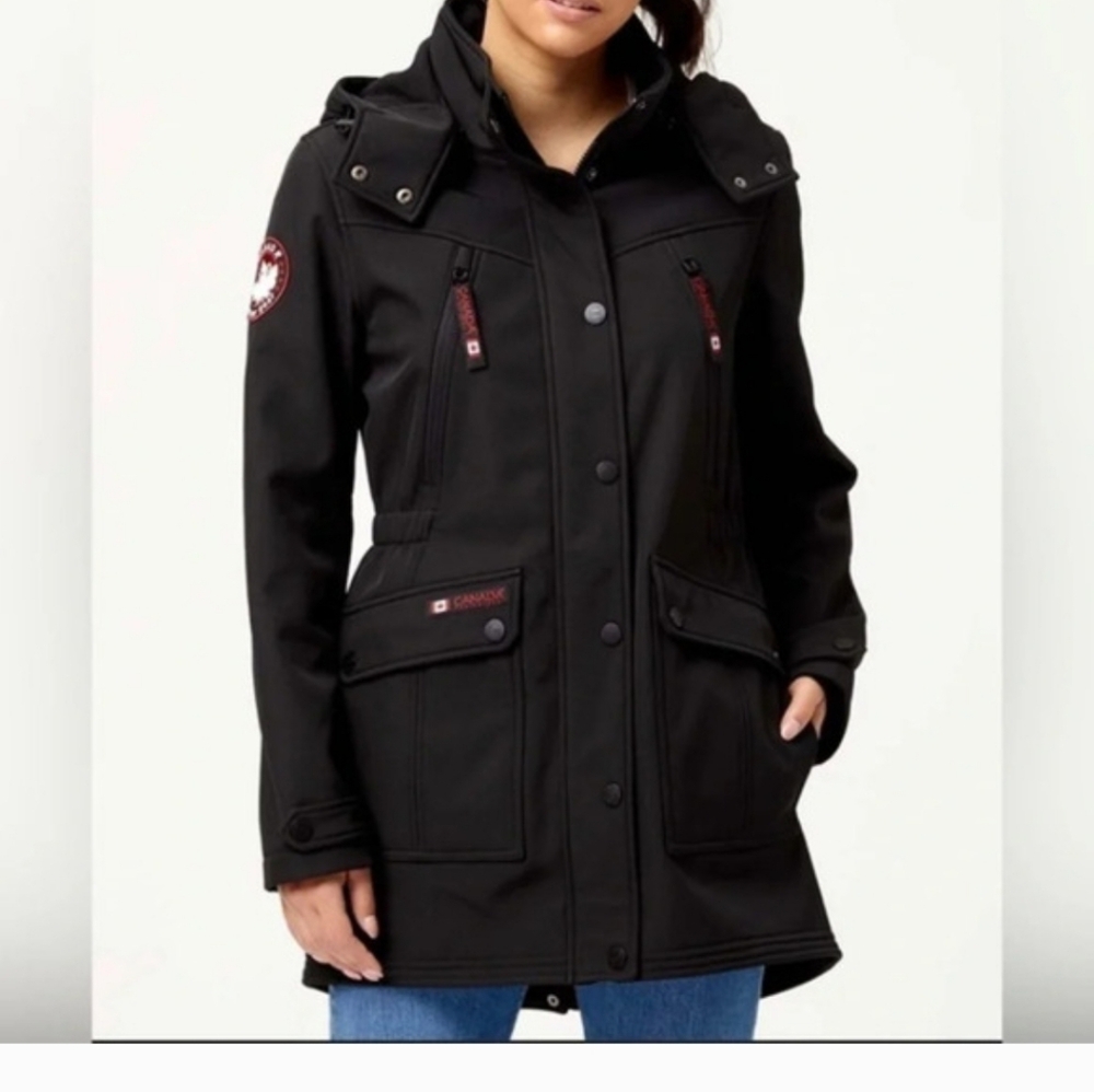 NWT Women's Canada Weather Gear Black Soft Shell Faux Fur Hooded Jacket